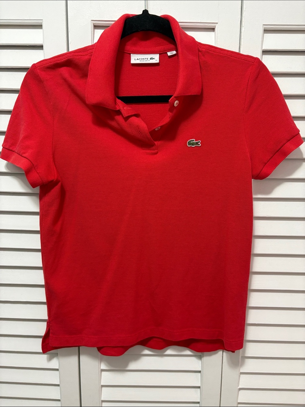 Lacoste Women's Bright Red Piqué Polo Shirt with Crocodile Logo